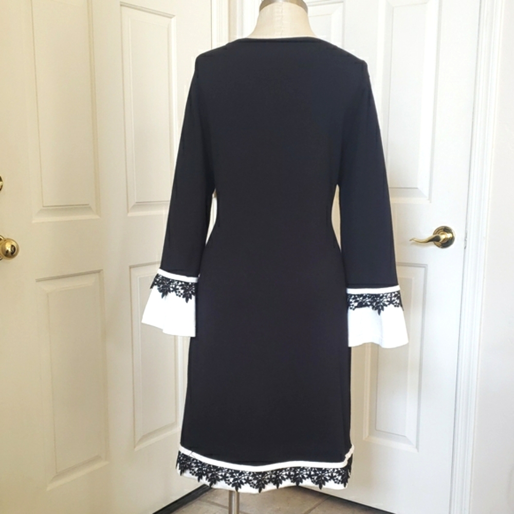 Calvin Klein Black Ivory Crochet Lace Bell Cuff Dress Long Sleeve L - Picture 4 of 11